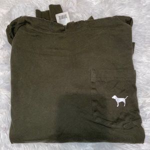 PINK hooded long sleeve tee in olive green